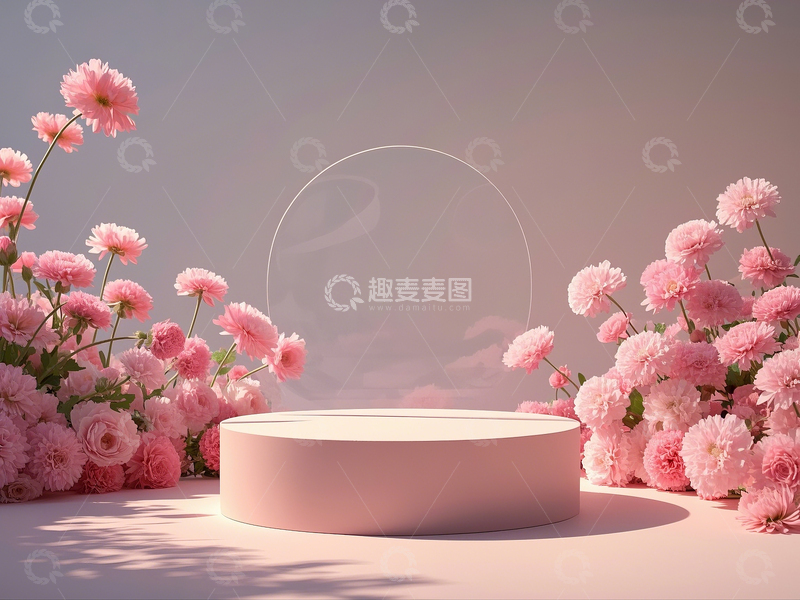 高清大图下载【趣麦麦图】粉色花海电商产品立体展示台2