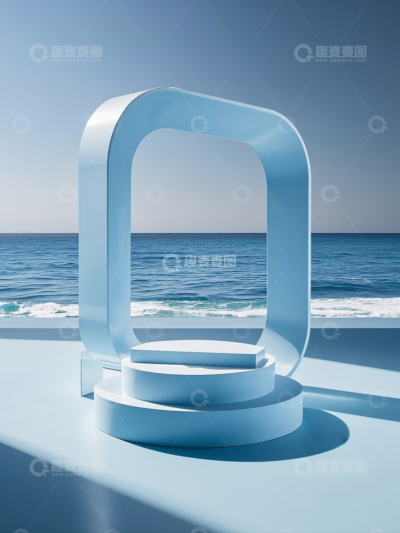 高清大图下载【趣麦麦图】室外蓝色海洋电商产品立体展示台