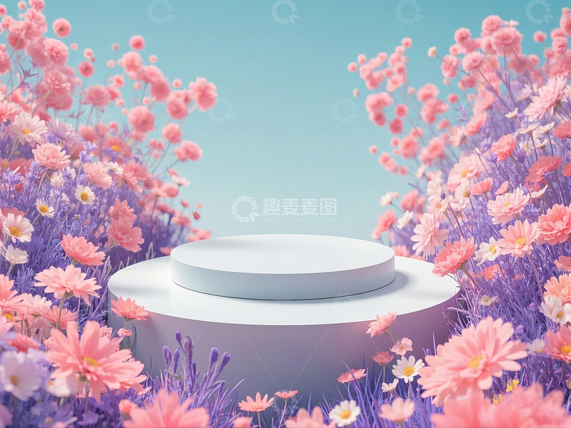 高清大图下载【趣麦麦图】粉色花海电商产品立体展示台