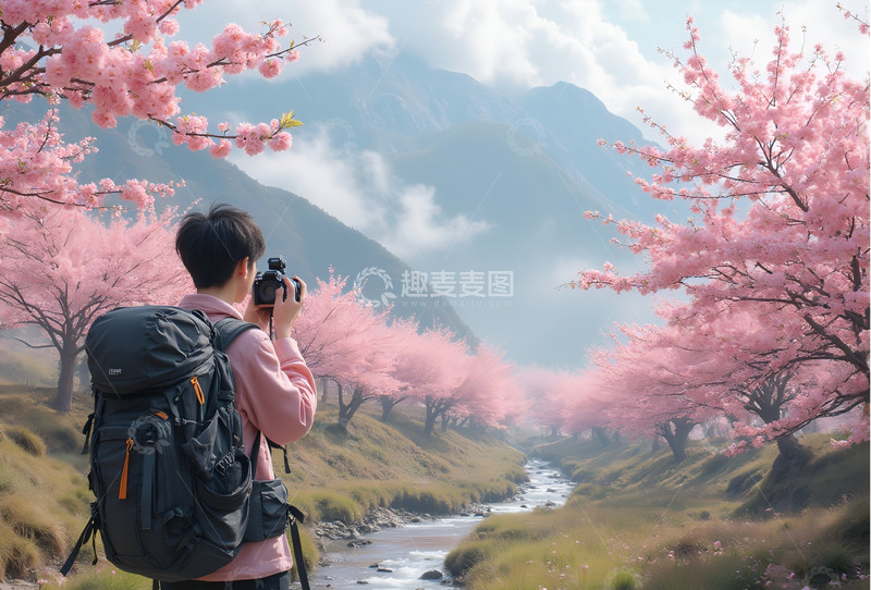 高清大图下载【趣麦麦图】山间桃花盛开