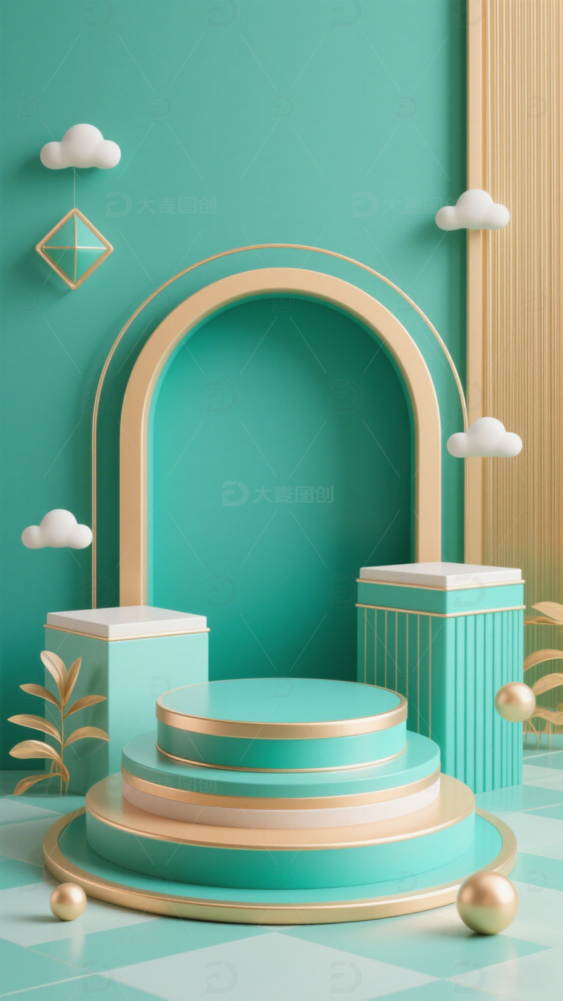 高清大图下载【趣麦麦图】C4D电商绿色背景