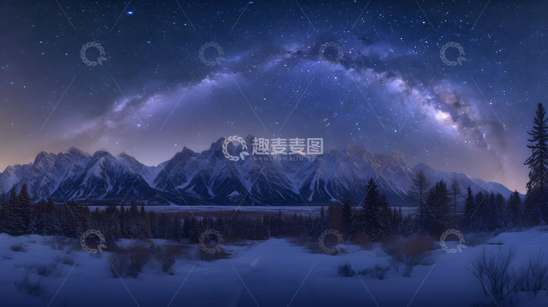 高清大图下载【趣麦麦图】冬季雪山上的壮丽星空1