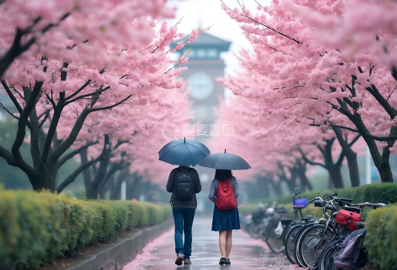 高清大图下载【趣麦麦图】校园情侣赏花