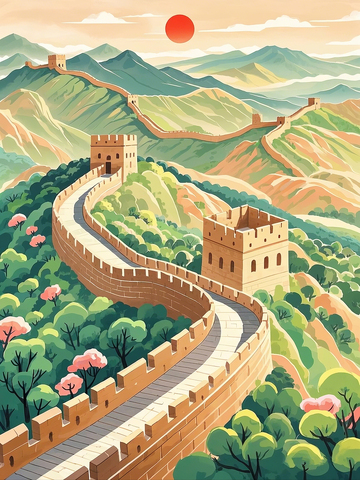 春日万里长城插画