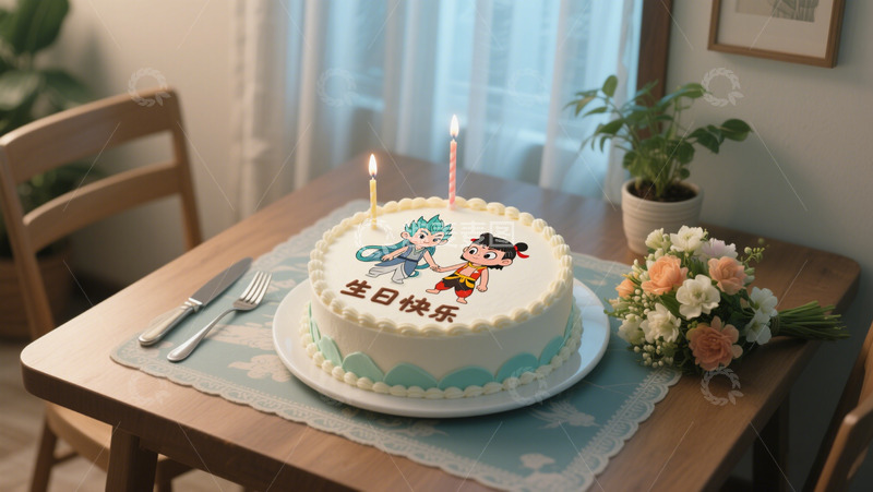 高清大图下载【趣麦麦图】哪吒敖丙生日蛋糕写实摄影
