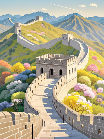 万里长城春日插画