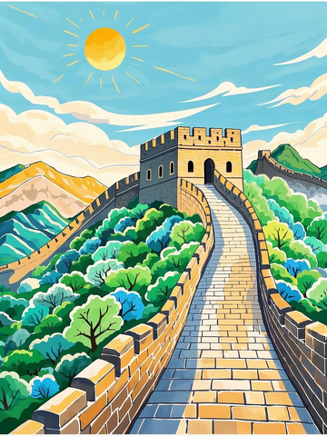 万里长城春日插画1
