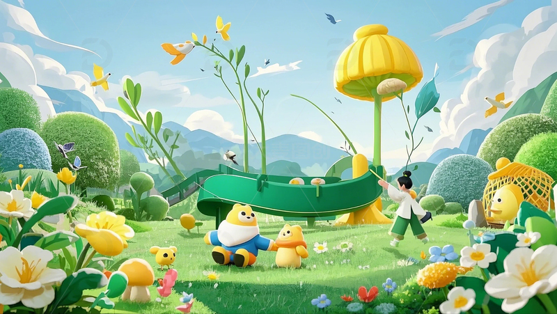 高清大图下载【趣麦麦图】手绘风春季暖场活动展板背景插画 