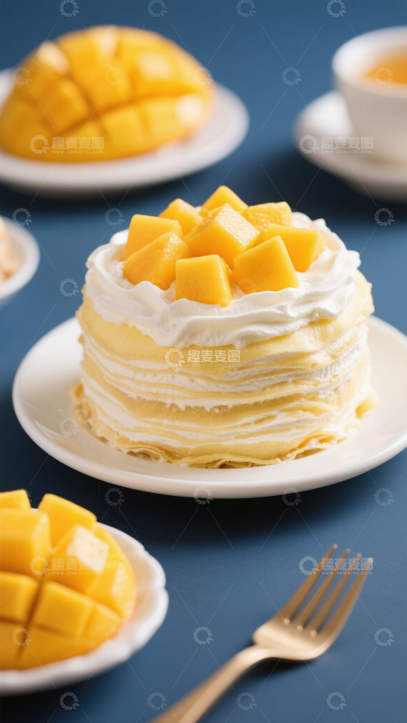 高清大图下载【趣麦麦图】芒果千层奶油蛋糕