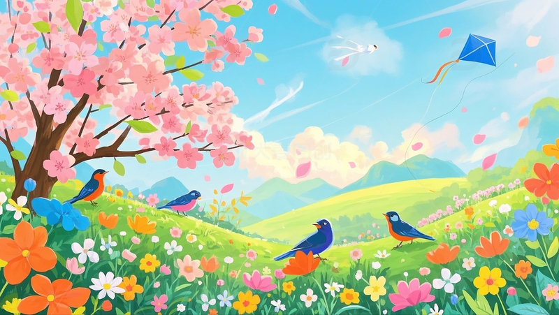 高清大图下载【趣麦麦图】手绘风春季暖场活动展板背景插画 2