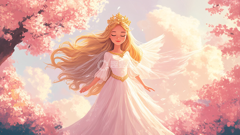 高清大图下载【趣麦麦图】创意卡通手绘礼服女孩粉色插画