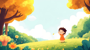 创意卡通手绘室外玩耍的孩子插画3