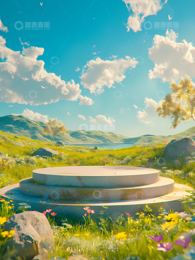 高清大图下载【趣麦麦图】春天电商圆台背景16