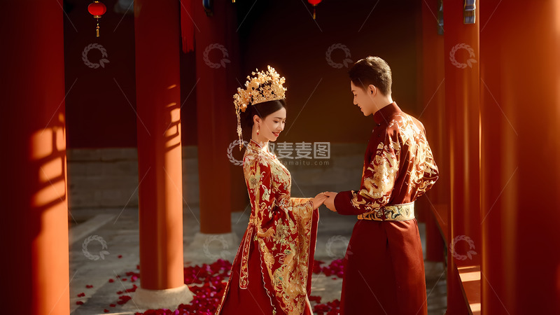 高清大图下载【趣麦麦图】中式婚礼新郎新娘婚纱照摄影图