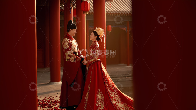 高清大图下载【趣麦麦图】中式婚礼新郎新娘婚纱照摄影图1