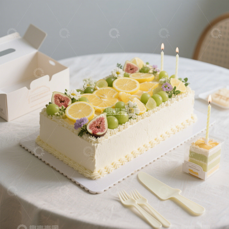 高清大图下载【趣麦麦图】长方形水果组合蛋糕