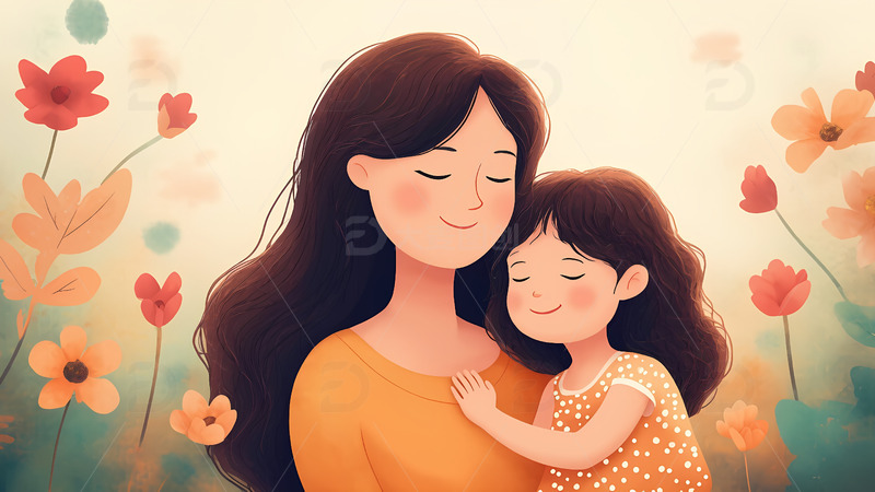 高清大图下载【趣麦麦图】创意卡通手绘妈妈和女儿插画