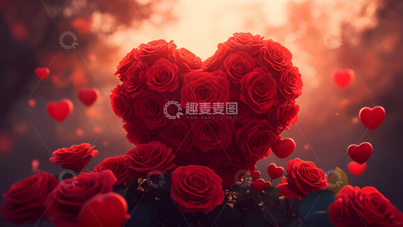 高清大图下载【趣麦麦图】创意卡通手绘红色爱心插画背景1