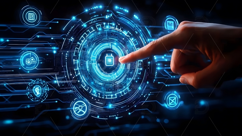 高清大图下载【趣麦麦图】特写一只手指触碰圆形交互界面5