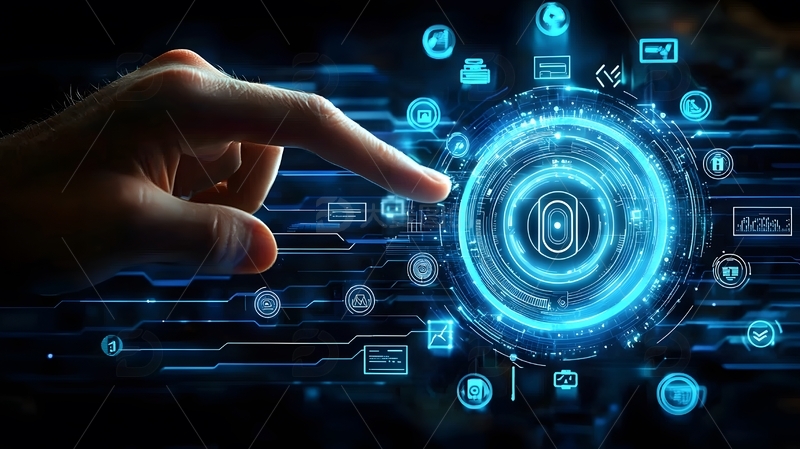 高清大图下载【趣麦麦图】特写一只手指触碰圆形交互界面3