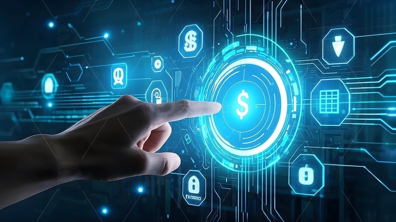 高清大图下载【趣麦麦图】特写一只手指触碰圆形交互界面