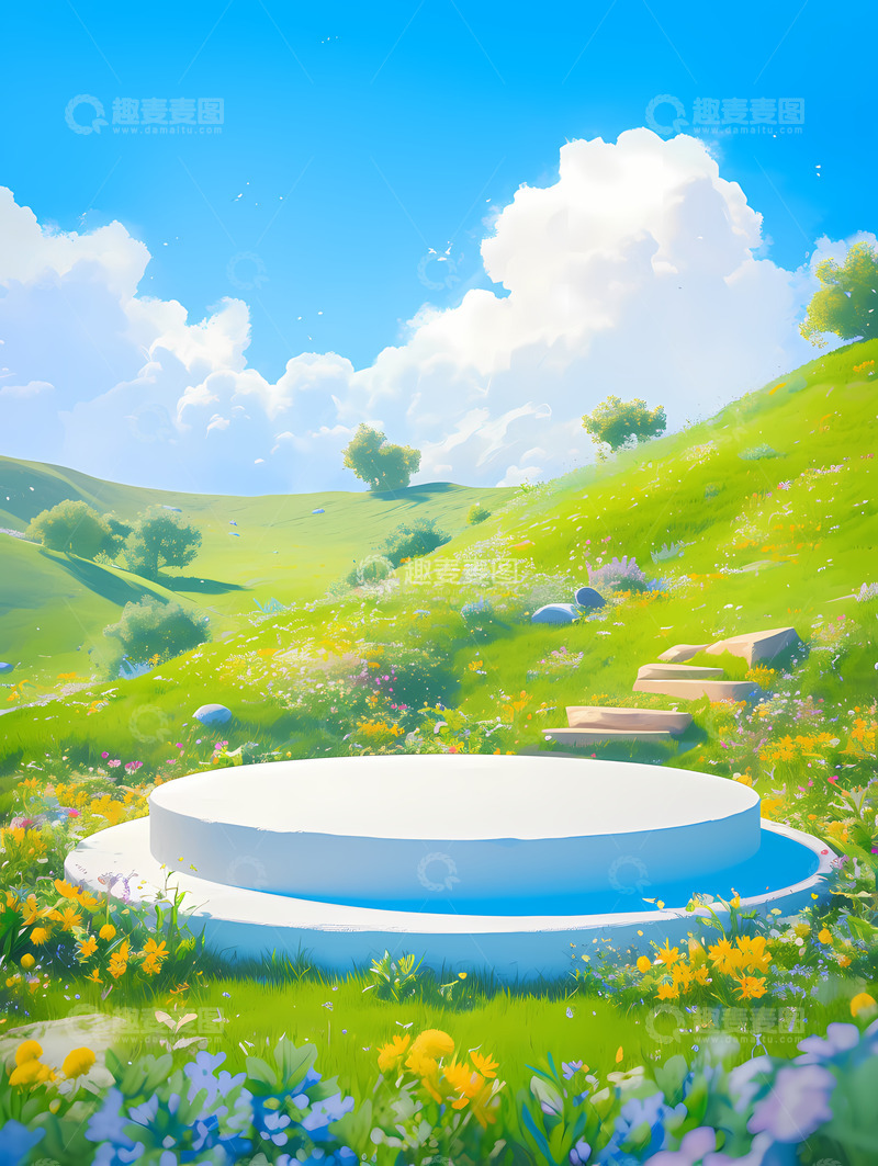 高清大图下载【趣麦麦图】春天电商圆台背景4