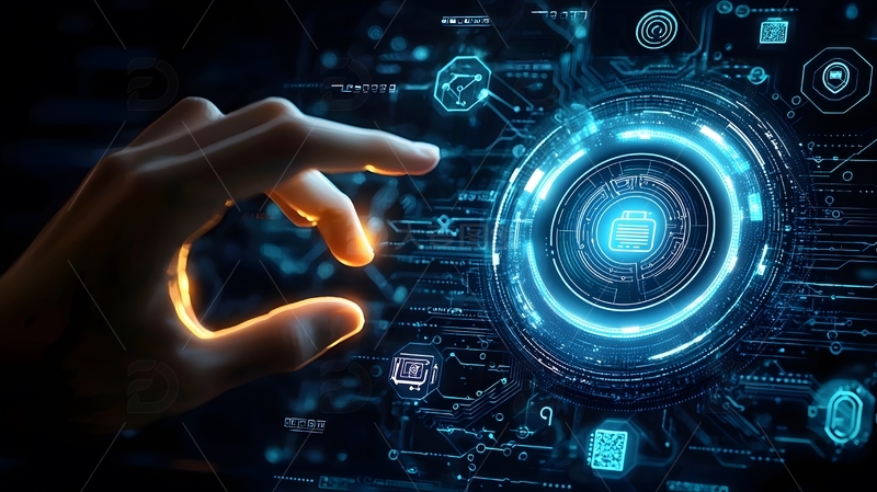 高清大图下载【趣麦麦图】特写一只手指触碰圆形交互界面4