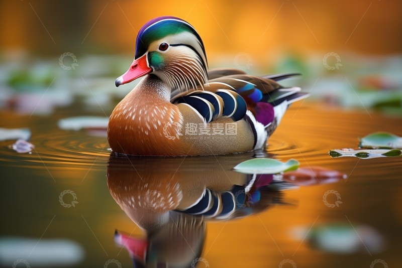 高清大图下载【趣麦麦图】一只鸳鸯戏水