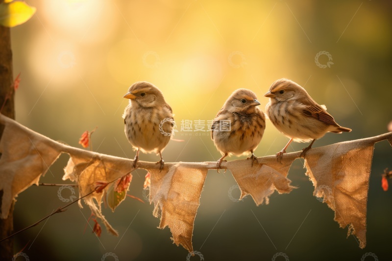 高清大图下载【趣麦麦图】站在麻绳上的鸟雀