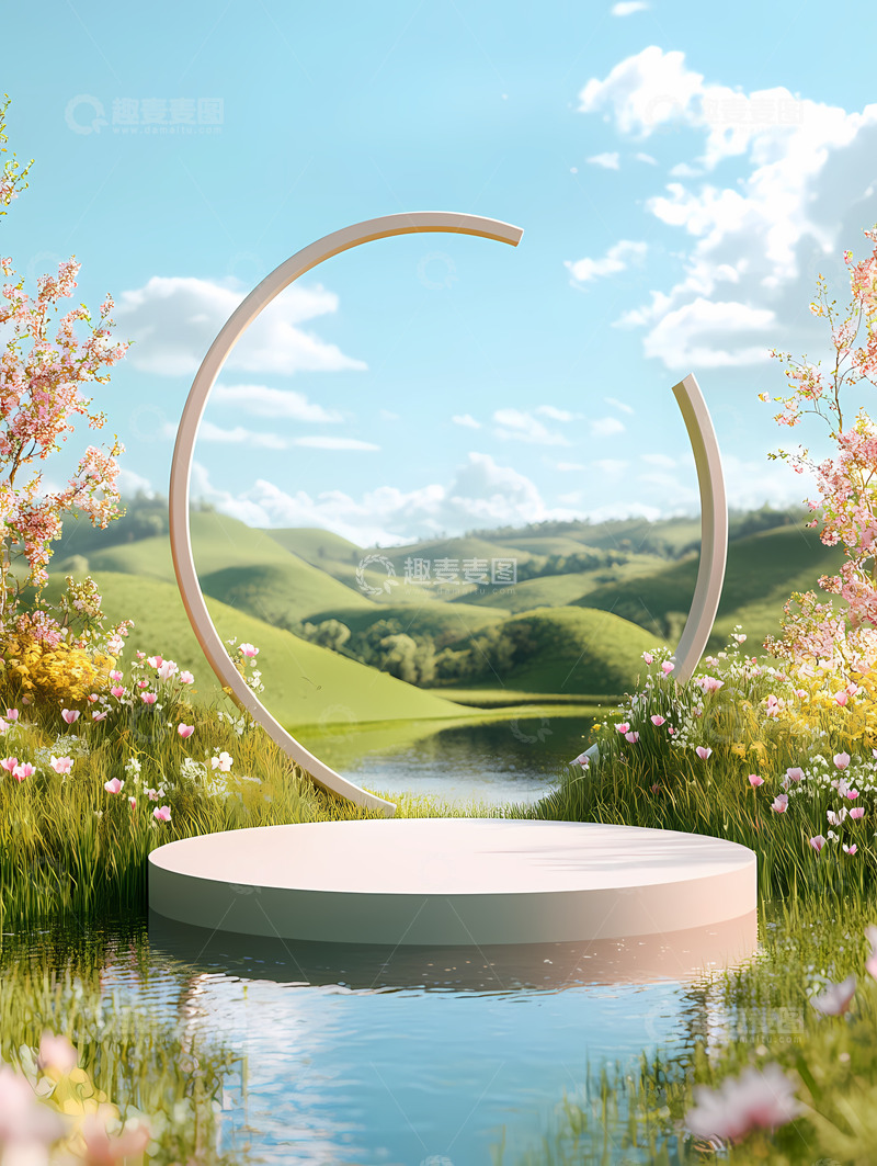 高清大图下载【趣麦麦图】春天电商圆台背景5