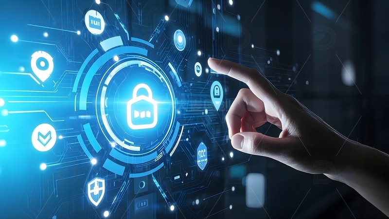 高清大图下载【趣麦麦图】特写一只手指触碰圆形交互界面1