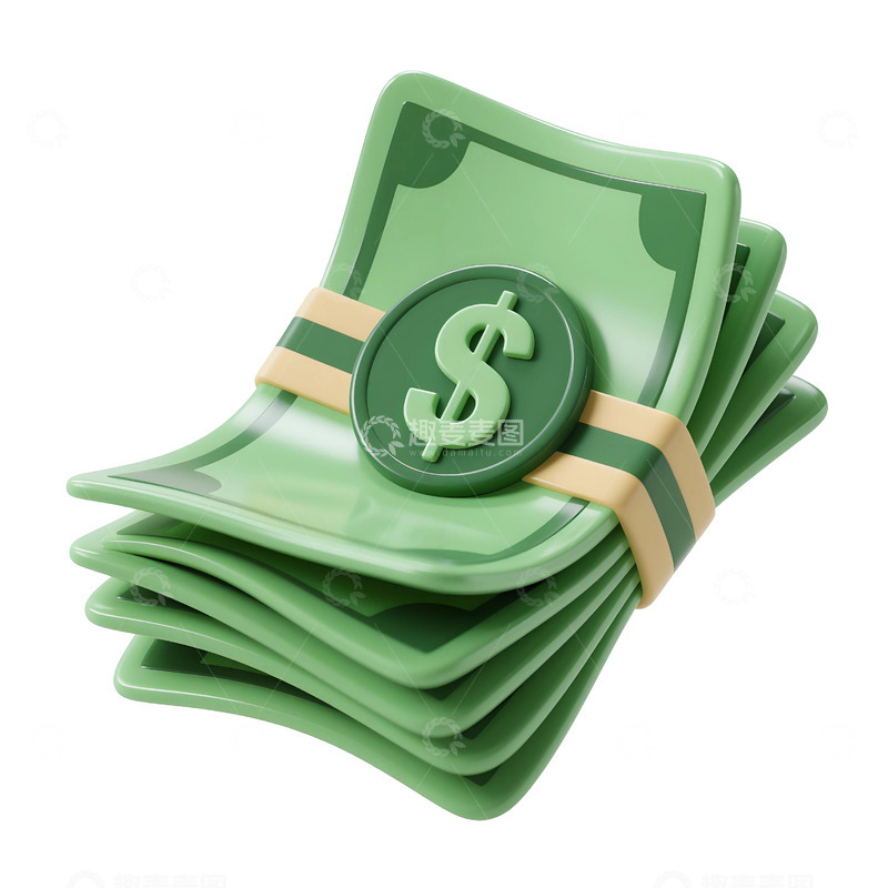 高清大图下载【趣麦麦图】美元纸币-3D免扣元素3