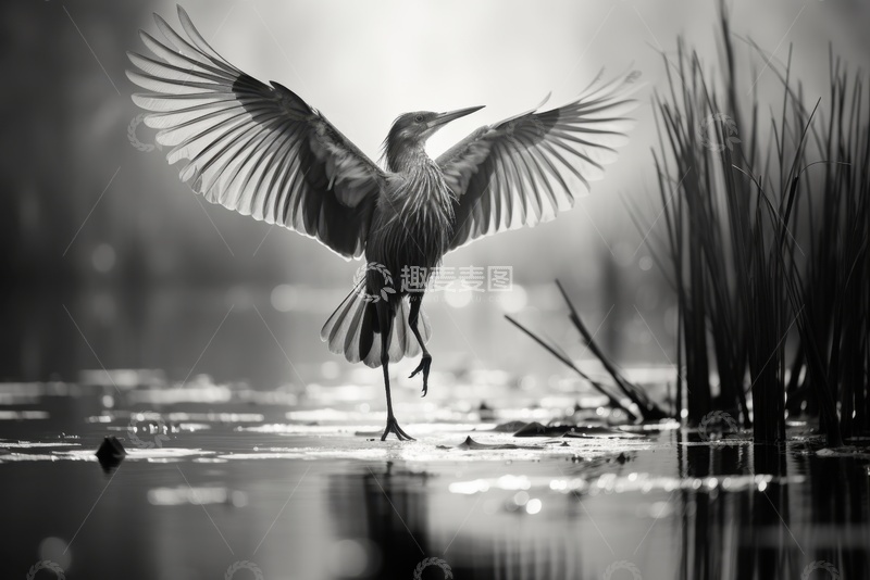 高清大图下载【趣麦麦图】黑白色展翅飞鸟