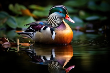 湖面上游水的一只鸳鸯