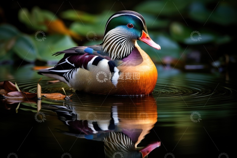 高清大图下载【趣麦麦图】湖面上游水的一只鸳鸯