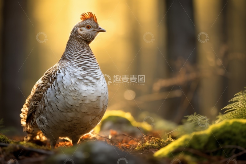 高清大图下载【趣麦麦图】站在森林里的一只山鸡