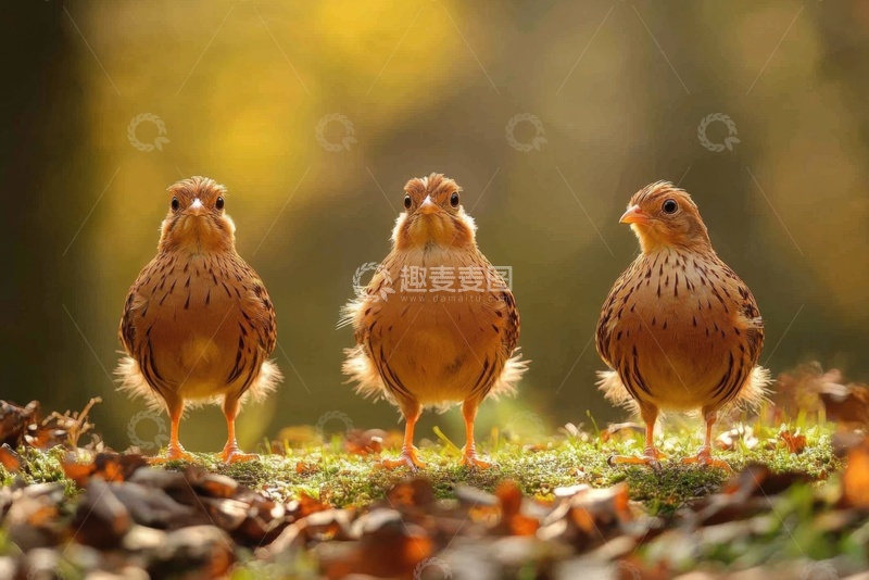 高清大图下载【趣麦麦图】三只幼小的野鸡