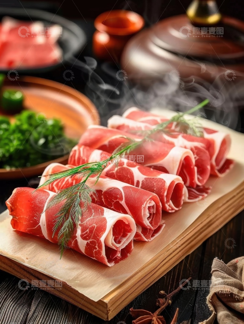 高清大图下载【趣麦麦图】案板上放置的生肉卷