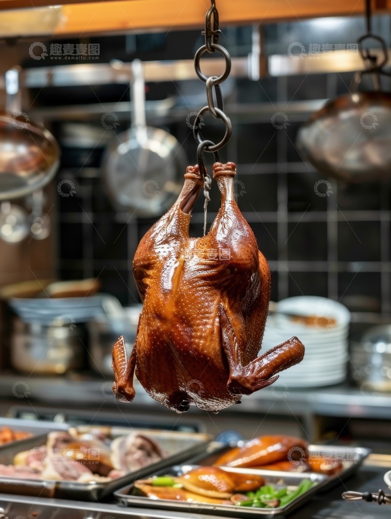 高清大图下载【趣麦麦图】铁钩挂起一只烤鸡