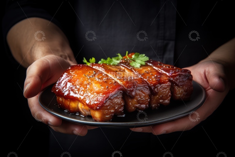 高清大图下载【趣麦麦图】厨师端着一盘卤肉