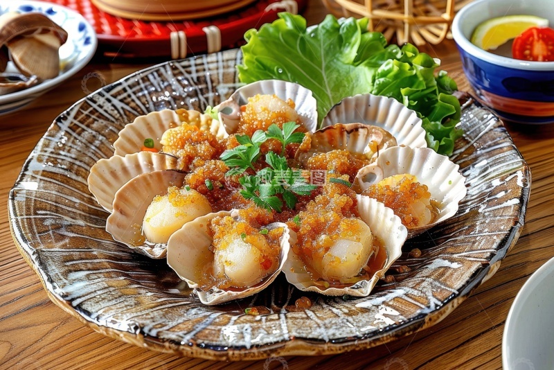 高清大图下载【趣麦麦图】一盘海鲜烤扇贝