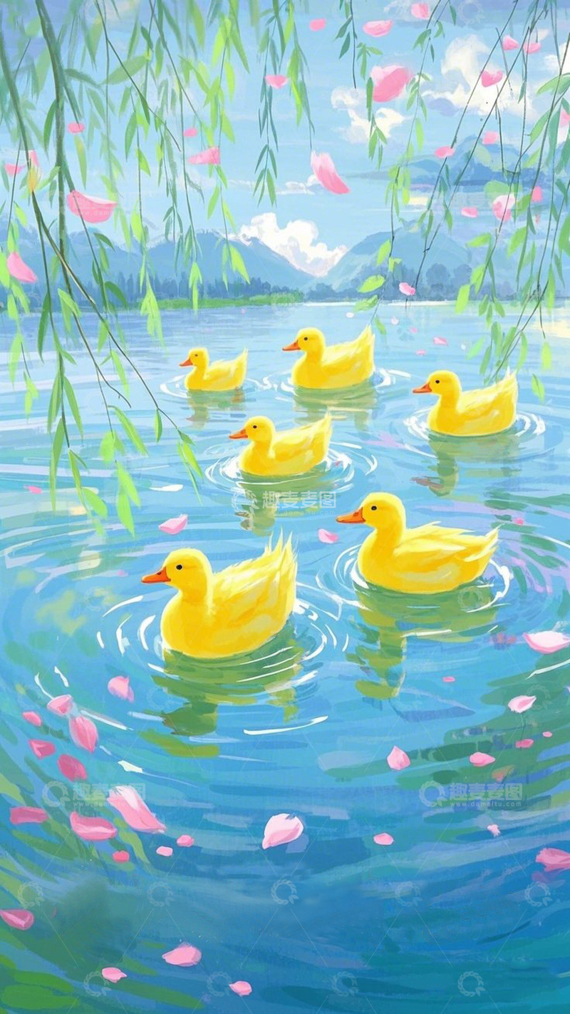 高清大图下载【趣麦麦图】春日微波湖景垂柳倒映