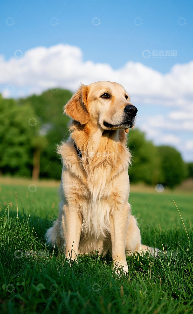 高清大图下载【趣麦麦图】蓝天下的金毛