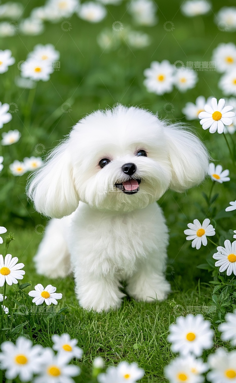 高清大图下载【趣麦麦图】狗在花丛中笑