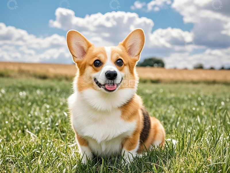 高清大图下载【趣麦麦图】草地上的柯基