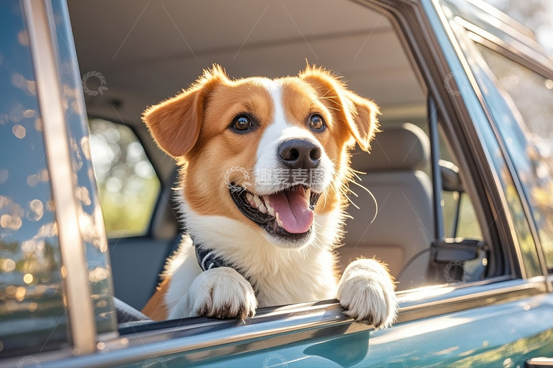 高清大图下载【趣麦麦图】小狗从车中探出头1