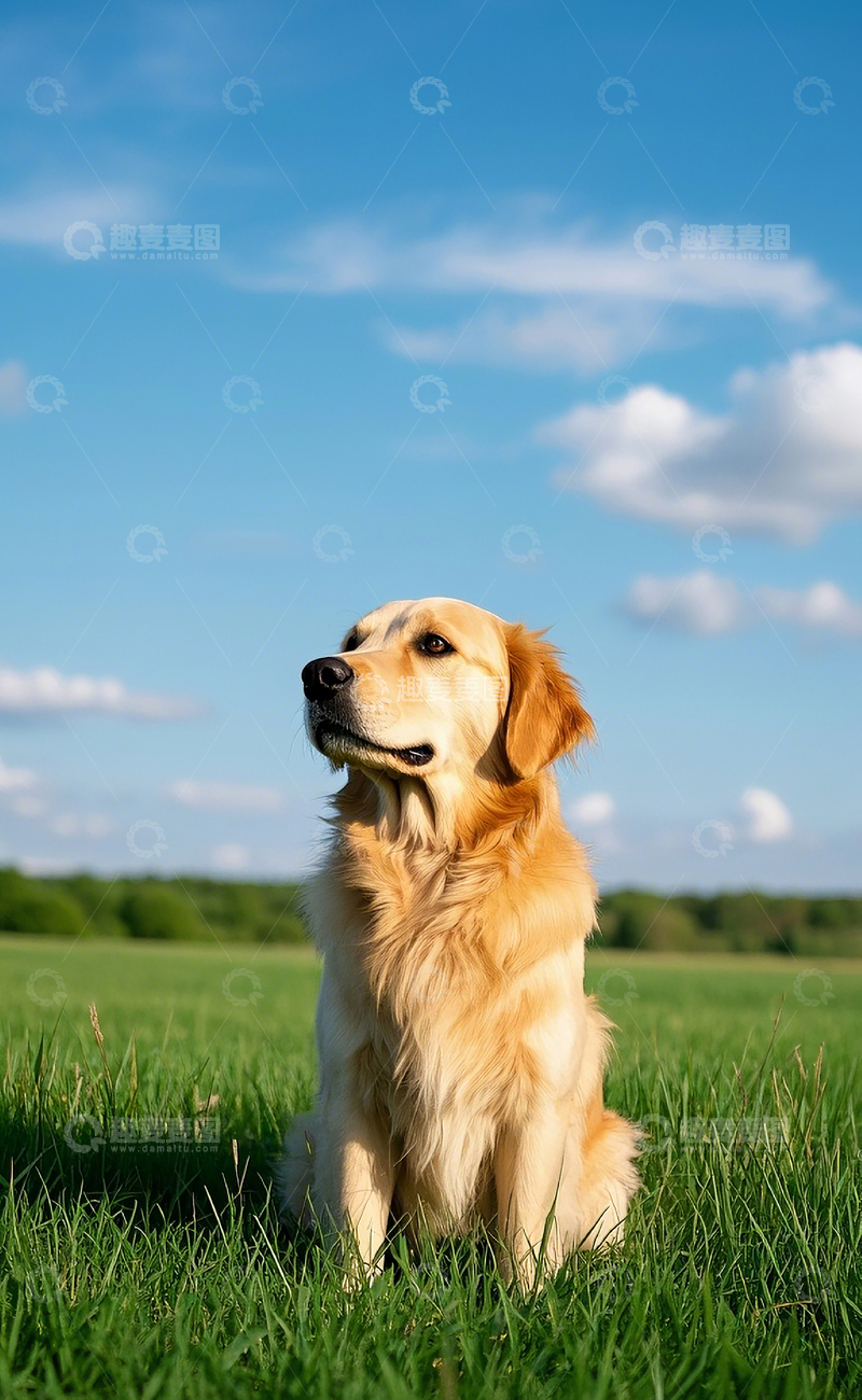高清大图下载【趣麦麦图】蓝天下的金毛1