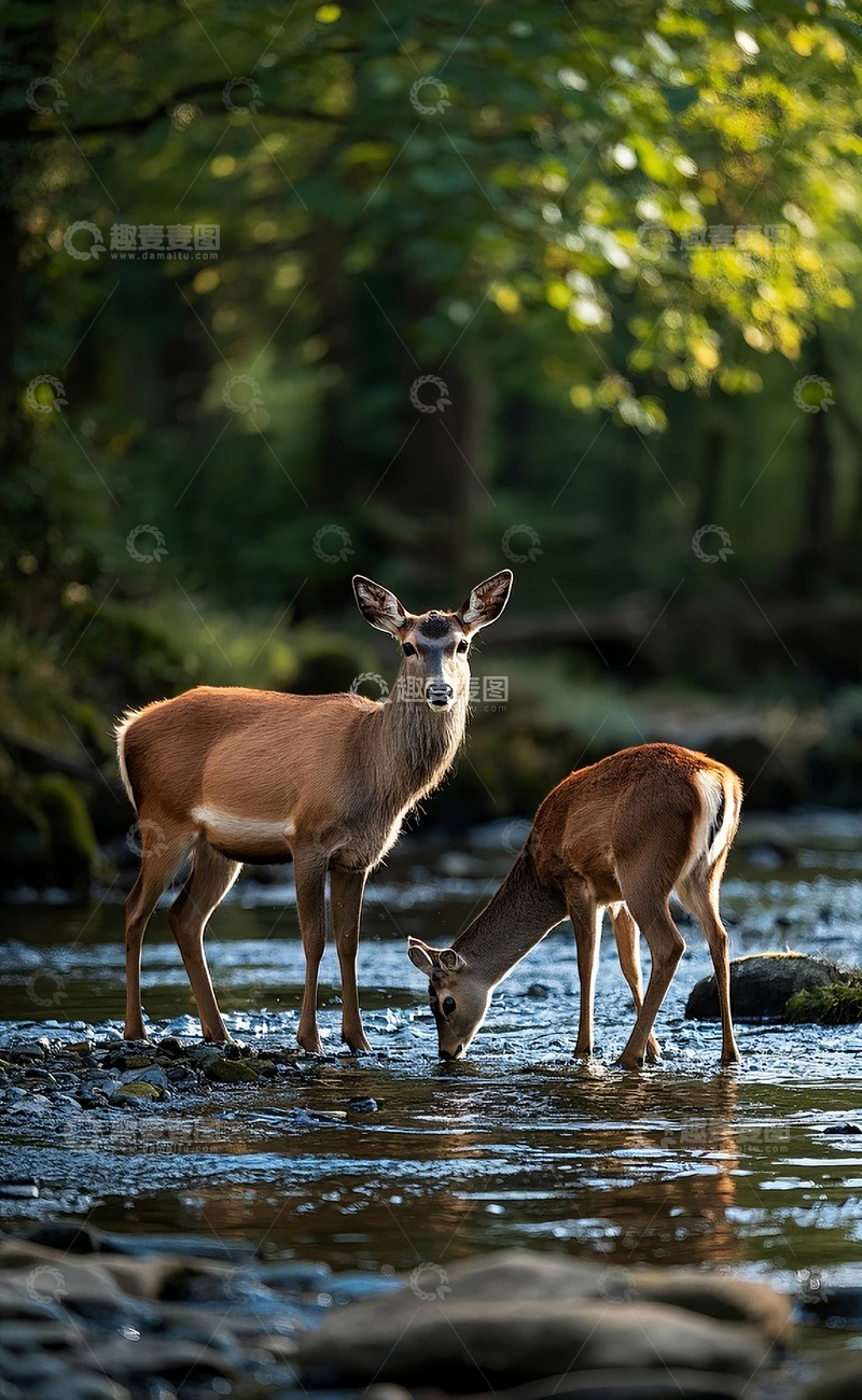 高清大图下载【趣麦麦图】树林里的梅花鹿