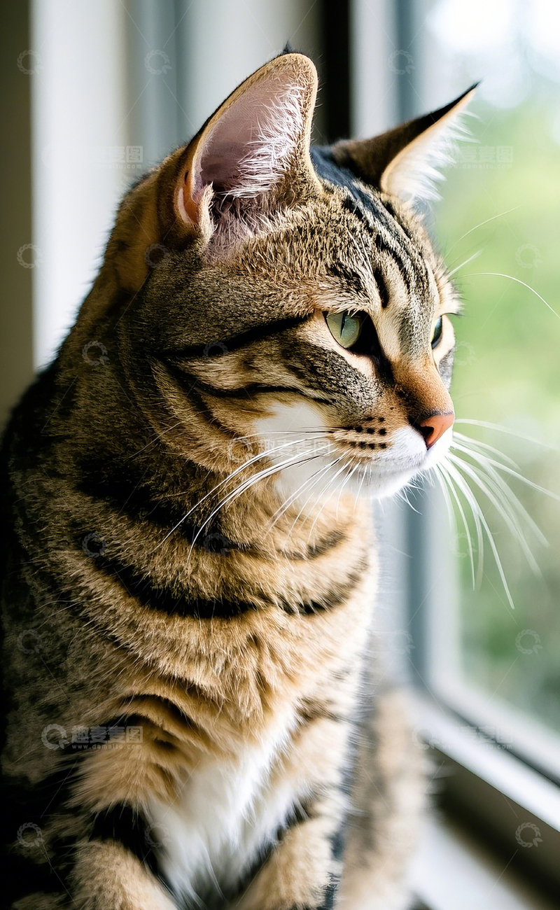 高清大图下载【趣麦麦图】猫看向窗外2