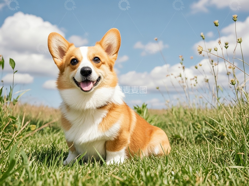 高清大图下载【趣麦麦图】草地上的柯基1